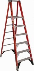 Werner - 6 Steps, 8' High, Type IAA Rating, Fiberglass Platform Ladder - 375 Lb Capacity, 30-1/2" Base Width - Benchmark Tooling