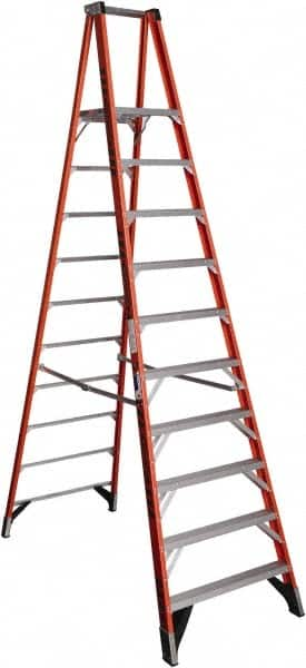 Werner - 10 Steps, 12' High, Type IA Rating, Fiberglass Platform Ladder - 300 Lb Capacity, 37-1/2" Base Width - Benchmark Tooling