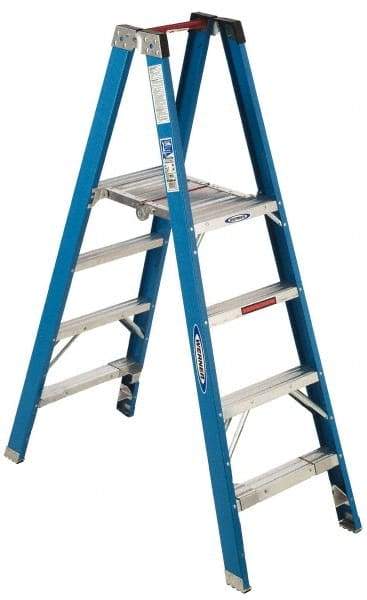 Werner - 2 Steps, 4' High, Type I Rating, Fiberglass Platform Ladder - 250 Lb Capacity, 20" Base Width - Benchmark Tooling