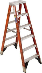 Werner - 5 Steps, 6' High, Type IAA Rating, Fiberglass & Aluminum Step Ladder - 375 Lb Capacity, 24-5/8" Base Width - Benchmark Tooling