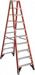 Werner - 9 Steps, 10' High, Type IAA Rating, Fiberglass & Aluminum Step Ladder - 375 Lb Capacity, 31-5/8" Base Width - Benchmark Tooling