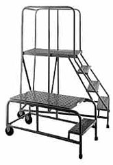 PW Platforms - 5 Step Platform - Rolling Work Platform, 500 Lb Capacity, 50" Platform Height, 32" Base Width x 59" Base Depth, Perforated Tread - Benchmark Tooling