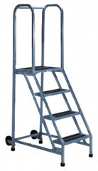 PW Platforms - 5 Step Ladder - Rolling Safety Ladder, 300 Lb Capacity, 50" Platform Height, 30" Base Width x 39" Base Depth - Benchmark Tooling