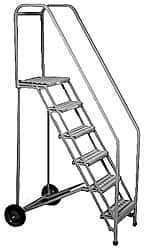 PW Platforms - 80" 5 Step Portable Safety Ladder - 300 Lb Capacity, 50" Platform Height, 32" Base Width x 45" Depth, Perforated Tread - Benchmark Tooling