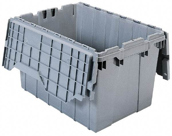 Akro-Mils - 1.12 Cu Ft, 35 Lb Load Capacity Gray Polyethylene Attached-Lid Container - Stacking, Nesting, 21-1/2" Long x 15" Wide x 9" High, Lid Included - Benchmark Tooling