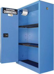 Securall Cabinets - 2 Door, 2 Shelf, Blue Steel Standard Safety Cabinet for Corrosive Chemicals - 65" High x 43" Wide x 18" Deep, Sliding Door, 3 Point Key Lock, 45 Gal Capacity - Benchmark Tooling