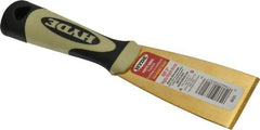 Hyde Tools - 2" Wide Brass Putty Knife - Stiff, Cushioned Grip Polypropylene Handle, 8" OAL - Benchmark Tooling