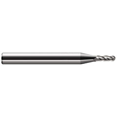 Ball End Mill: 0.118″ Dia, 0.354″ LOC, 4 Flute, Solid Carbide 1-1/2″ OAL, 1/8″ Shank Dia, 30 ° Helix, Uncoated, Single End