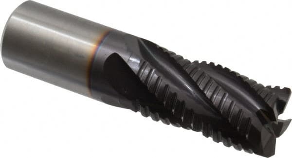 Guhring - 1" Diam, Fine Pitch, 1-3/4" LOC, 5 Flute Solid Carbide Roughing Square End Mill - FIREX Finish, 4" OAL, 1" Shank Diam, Single End, Centercutting - Benchmark Tooling