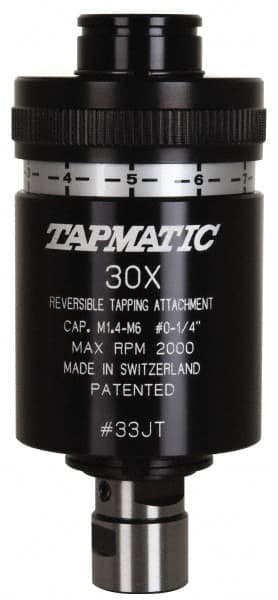 Tapmatic - Model 30X, No. 0 Min Tap Capacity, 1/4 Inch Max Mild Steel Tap Capacity, JT33 Mount Tapping Head - 21600 (J116), 21700 (J117) Compatible, Includes Tap Clamping Wrenches, for Manual Machines - Exact Industrial Supply