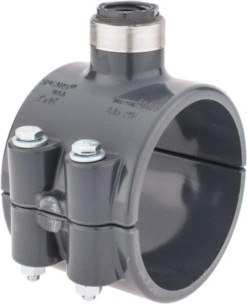 Value Collection - 3 x 1/2" PVC Plastic Pipe Clamp On Saddle with Viton O-Ring - Schedule 80, Pipe O.D. x SR Fipt End Connections - Benchmark Tooling