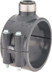 Value Collection - 4 x 1/2" PVC Plastic Pipe Clamp On Saddle with Viton O-Ring - Schedule 80, Pipe O.D. x SR Fipt End Connections - Benchmark Tooling