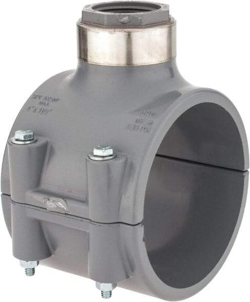 Value Collection - 4 x 1-1/4" CPVC Plastic Pipe Clamp On Saddle with Viton O-Ring - Schedule 80, Pipe O.D. x SR Fipt End Connections - Benchmark Tooling