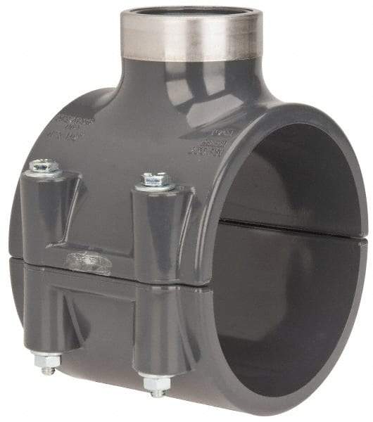 Value Collection - 4 x 1-1/2" PVC Plastic Pipe Clamp On Saddle with Viton O-Ring - Schedule 80, Pipe O.D. x SR Fipt End Connections - Benchmark Tooling