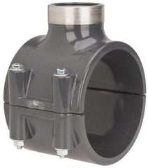 Value Collection - 4 x 1-1/2" PVC Plastic Pipe Clamp On Saddle with Viton O-Ring - Schedule 80, Pipe O.D. x SR Fipt End Connections - Benchmark Tooling