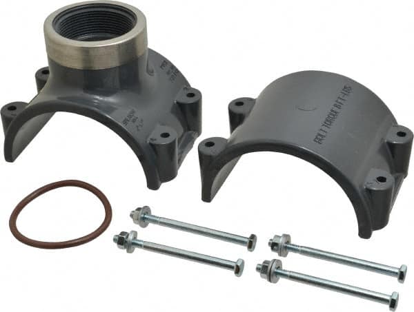 Value Collection - 4 x 2" PVC Plastic Pipe Clamp On Saddle with Viton O-Ring - Schedule 80, Pipe O.D. x SR Fipt End Connections - Benchmark Tooling