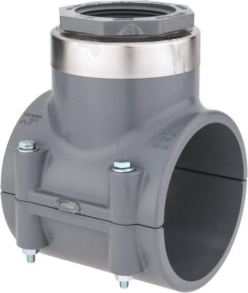 Value Collection - 4 x 2-1/2" CPVC Plastic Pipe Clamp On Saddle with Viton O-Ring - Schedule 80, Pipe O.D. x SR Fipt End Connections - Benchmark Tooling