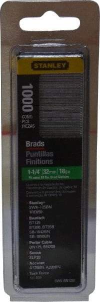Stanley - 18 Gauge 1-1/4" Long Brad Nails for Power Nailers - Steel, Galvanized Finish, Straight Stick Collation, Brad Head, Chisel Point - Benchmark Tooling