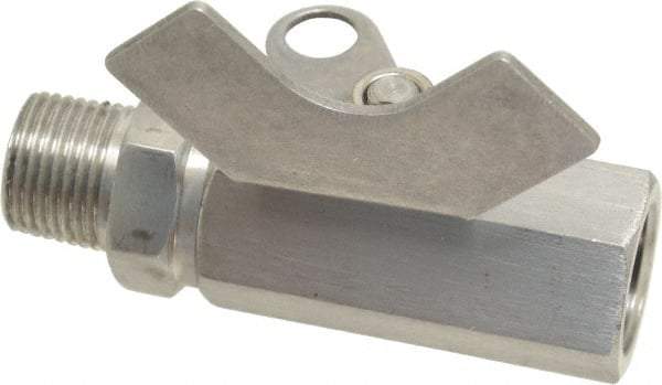 Midwest Control - 3/8" Pipe, Reduced Port, Stainless Steel Miniature Ball Valve - 2 Piece, Inline - Two Way Flow, MNPT x FNPT Ends, Butterfly Handle, 1,000 WOG, 150 WSP - Benchmark Tooling