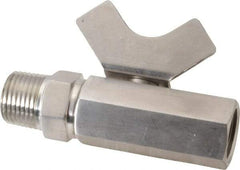 Midwest Control - 1/2" Pipe, Reduced Port, Stainless Steel Miniature Ball Valve - 2 Piece, Inline - Two Way Flow, MNPT x FNPT Ends, Butterfly Handle, 1,000 WOG, 150 WSP - Benchmark Tooling
