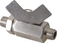 Midwest Control - 1/4" Pipe, Full Port, Stainless Steel Miniature Ball Valve - 2 Piece, Inline - Two Way Flow, MNPT x MNPT Ends, Butterfly Handle, 1,000 WOG, 150 WSP - Benchmark Tooling