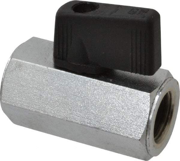 Midwest Control - 1/4" Pipe, Full Port, Brass Miniature Ball Valve - 1 Piece, Inline - Two Way Flow, FNPT x FNPT Ends, Wedge Handle, 450 WOG - Benchmark Tooling