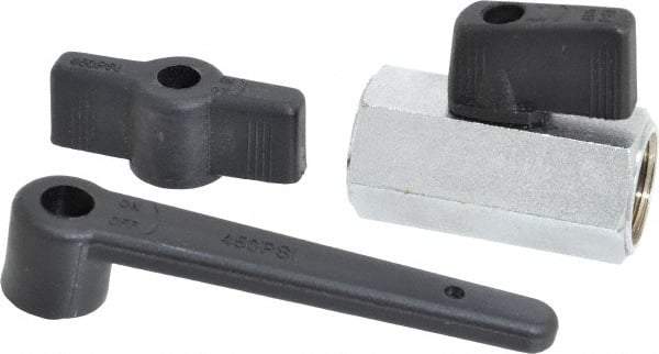 Midwest Control - 3/8" Pipe, Standard Port, Brass Miniature Ball Valve - 1 Piece, Inline - Two Way Flow, FNPT x FNPT Ends, Wedge Handle, 450 WOG - Benchmark Tooling