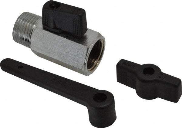 Midwest Control - 1/2" Pipe, Standard Port, Brass Miniature Ball Valve - 1 Piece, Inline - Two Way Flow, MNPT x FNPT Ends, Wedge Handle, 450 WOG - Benchmark Tooling