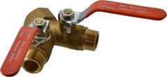 Midwest Control - 3/4 x 1" Pipe, Standard Port, Brass Standard Ball Valve - 2 Piece, Three Way, FNPT x MNPT x MNPT Ends, Lever Handle, 250 WOG, 150 WSP - Benchmark Tooling