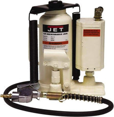 Jet - 12 Ton Capacity Hydraulic Bottle Jack - 9.65" to 18.7" High, 3-1/8" Screw Length, 8.27" Long x 6.3" Wide Base - Benchmark Tooling