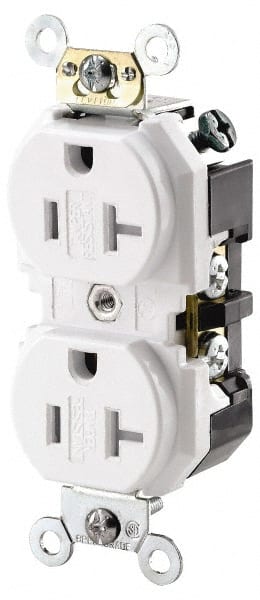 Leviton - 125 VAC 20A NEMA 5-20R Specification Grade White Straight Blade Duplex Receptacle - Benchmark Tooling