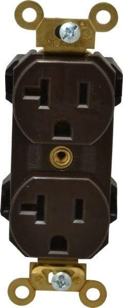 Leviton - 125 VAC, 20 Amp, 5-20R NEMA Configuration, Brown, Industrial Grade, Self Grounding Duplex Receptacle - 1 Phase, 2 Poles, 3 Wire, Flush Mount, Impact and Tamper Resistant - Benchmark Tooling