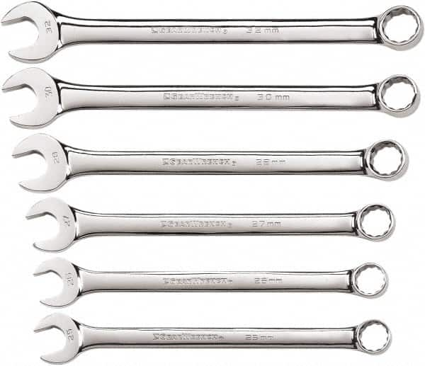 GearWrench - 6 Piece, 25mm to 32mm, 12 Point Combination Wrench Set - Metric Measurement Standard, Chrome Finish - Benchmark Tooling