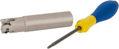 Iscar - 3/4" Cut Diam, 0.315" Max Depth of Cut, 3/4" Shank Diam, 3.38" OAL, Indexable Square Shoulder Helical End Mill - H490 ANKX 09.. Inserts, Weldon Shank, 90° Lead Angle, Through Coolant, Series Helido - Benchmark Tooling