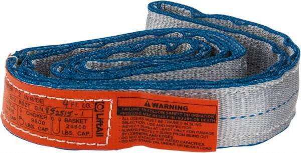 Lift-All - 4' Long x 2" Wide, 12,400 Lb Vertical Capacity, 2 Ply, Nylon Web Sling - 9,900 Lb Choker Capacity - Benchmark Tooling