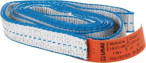 Lift-All - 9' Long x 1" Wide, 1,600 Lb Vertical Capacity, 1 Ply, Polyester Web Sling - 1,250 Lb Choker Capacity - Benchmark Tooling