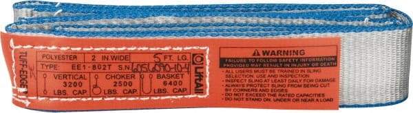 Lift-All - 5' Long x 2" Wide, 3,200 Lb Vertical Capacity, 1 Ply, Polyester Web Sling - 2,500 Lb Choker Capacity - Benchmark Tooling