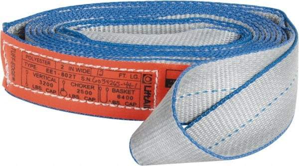 Lift-All - 12' Long x 2" Wide, 3,200 Lb Vertical Capacity, 1 Ply, Polyester Web Sling - 2,500 Lb Choker Capacity - Benchmark Tooling