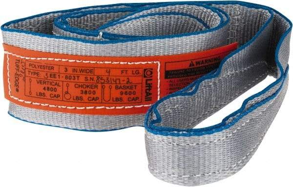 Lift-All - 4' Long x 3" Wide, 4,800 Lb Vertical Capacity, 1 Ply, Polyester Web Sling - 3,800 Lb Choker Capacity - Benchmark Tooling