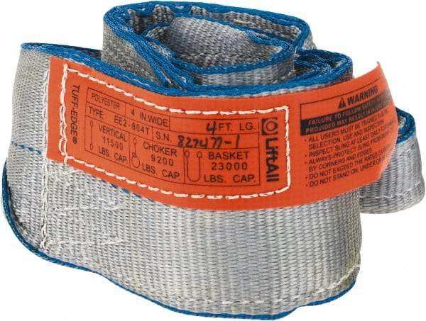 Lift-All - 4' Long x 4" Wide, 11,500 Lb Vertical Capacity, 2 Ply, Polyester Web Sling - 9,200 Lb Choker Capacity - Benchmark Tooling