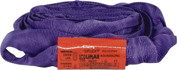 Lift-All - 6' Long x 1" Wide, 2,600 Lb Vertical Capacity, Polyester Web Sling - 2,100 Lb Choker Capacity, 5/8" Diam Chain, Purple - Benchmark Tooling
