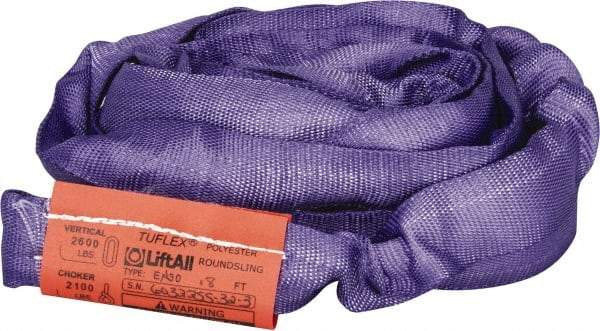 Lift-All - 8' Long x 1" Wide, 2,600 Lb Vertical Capacity, Polyester Web Sling - 2,100 Lb Choker Capacity, 5/8" Diam Chain, Purple - Benchmark Tooling