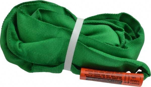 Lift-All - 5' Long x 1-3/8" Wide, Polyester Web Sling - 4,200 Lb Choker Capacity, 7/8" Diam Chain, Green - Benchmark Tooling