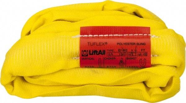 Lift-All - 4' Long x 4" Wide, Polyester Web Sling - 6,700 Lb Choker Capacity, 1-1/8" Diam Chain, Yellow - Benchmark Tooling