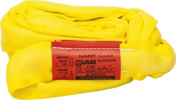 Lift-All - 6' Long x 1-3/4" Wide, Polyester Web Sling - 6,700 Lb Choker Capacity, 1-1/8" Diam Chain, Yellow - Benchmark Tooling