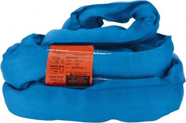 Lift-All - 10' Long x 2-5/8" Wide, Polyester Web Sling - 17,000 Lb Choker Capacity, 1-3/4" Diam Chain, Blue - Benchmark Tooling