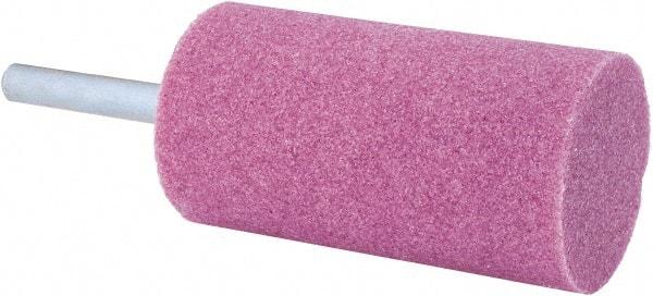 Tru-Maxx - 1-1/4" Head Diam x 2-1/2" Thickness, W233, Cylinder End, Aluminum Oxide Mounted Point - Pink, Medium Grade, 60 Grit, 14,250 RPM - Benchmark Tooling