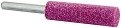 Tru-Maxx - 1/2" Head Diam x 2" Thickness, W189, Cylinder End, Aluminum Oxide Mounted Point - Pink, Medium Grade, 60 Grit, 26,830 RPM - Benchmark Tooling