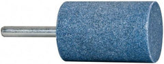 Tru-Maxx - 1-1/4" Head Diam x 2" Thickness, W232, Cylinder End, Aluminum Oxide Mounted Point - Blue, Medium Grade, 60 Grit, 14,250 RPM - Benchmark Tooling