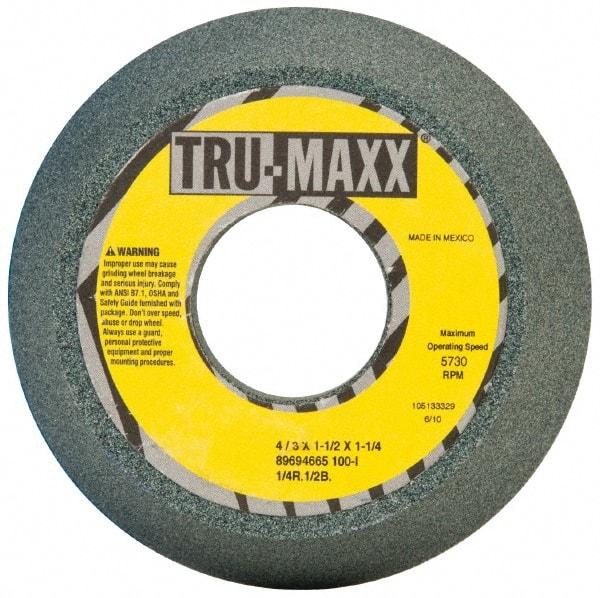 Tru-Maxx - 4" Diam, 1-1/4" Hole Size, 1-1/2" Overall Thickness, 100 Grit, Type 11 Tool & Cutter Grinding Wheel - Fine Grade, Silicon Carbide, I Hardness, 5,730 RPM - Benchmark Tooling